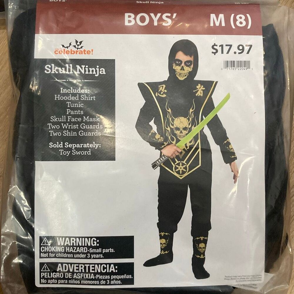 Boys Skull Ninja Costume Medium 8 Halloween 6-Piece Set Complete